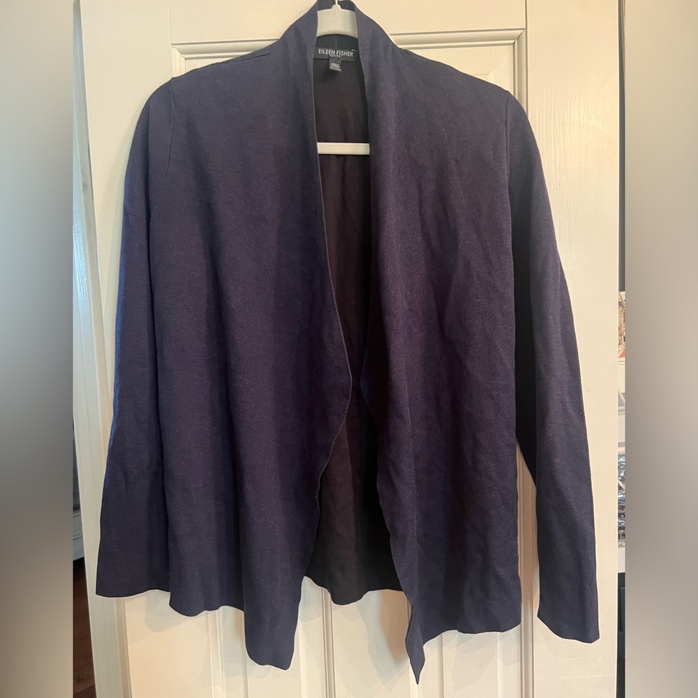 Eileen Fisher Midnight Blue Tencel/Silk Shaped Cardigan NEW